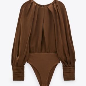 ZARA PLEATED SATIN BODYSUIT